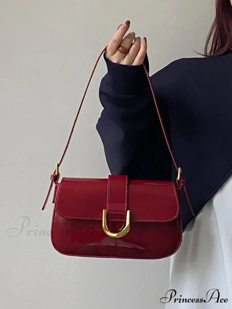 Changeable Band Patent Leather Satchel Bag