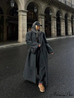Charcoal Gray Stripe Woolen Overcoat
