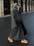 Charcoal Gray Stripe Woolen Overcoat