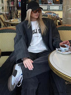 Charcoal Gray Stripe Woolen Overcoat