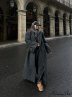 Charcoal Gray Stripe Woolen Overcoat