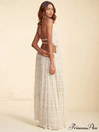 Charm Pleated Drawstring Charming Waist Tiered Maxi Skirt