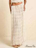 Charm Pleated Drawstring Charming Waist Tiered Maxi Skirt