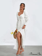 Charming Flower Pattern Puffed Sleeve Tall Split Flower Dress