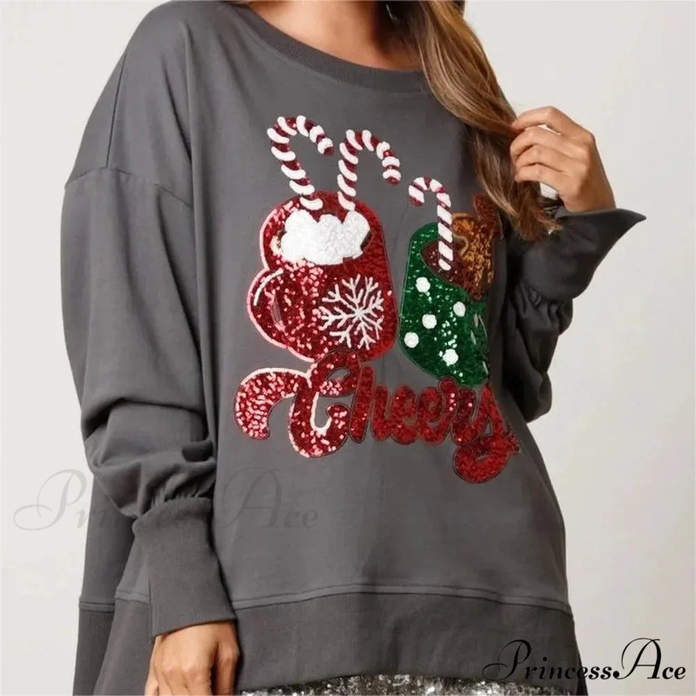 Charming Glitter Patchwork Vintage Harajuku Long Sleeve Christmas Hoodie