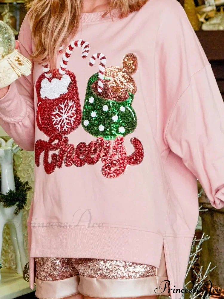 Charming Glitter Patchwork Vintage Harajuku Long Sleeve Christmas Hoodie