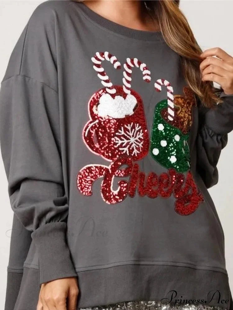 Charming Glitter Patchwork Vintage Harajuku Long Sleeve Christmas Hoodie