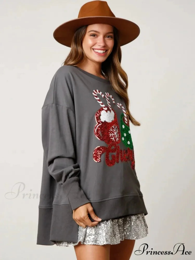 Charming Glitter Patchwork Vintage Harajuku Long Sleeve Christmas Hoodie