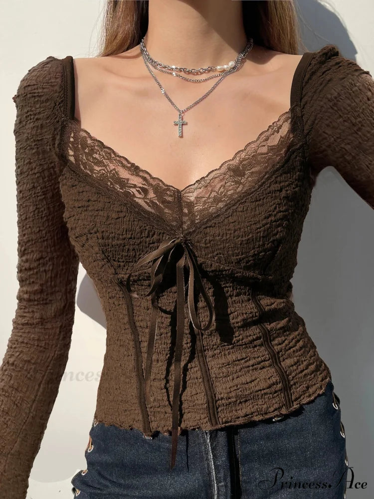 Charming Patchwork Lace Trim Sleek Square Collar Extended Sleeve Knit Top
