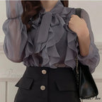Charming Ribbon Chiffon Informal Extended Sleeve Blouse