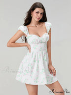 Charming Sophisticated Flower Corset Mini Lace Trim Deep V-Neck Backless A-Line Dress