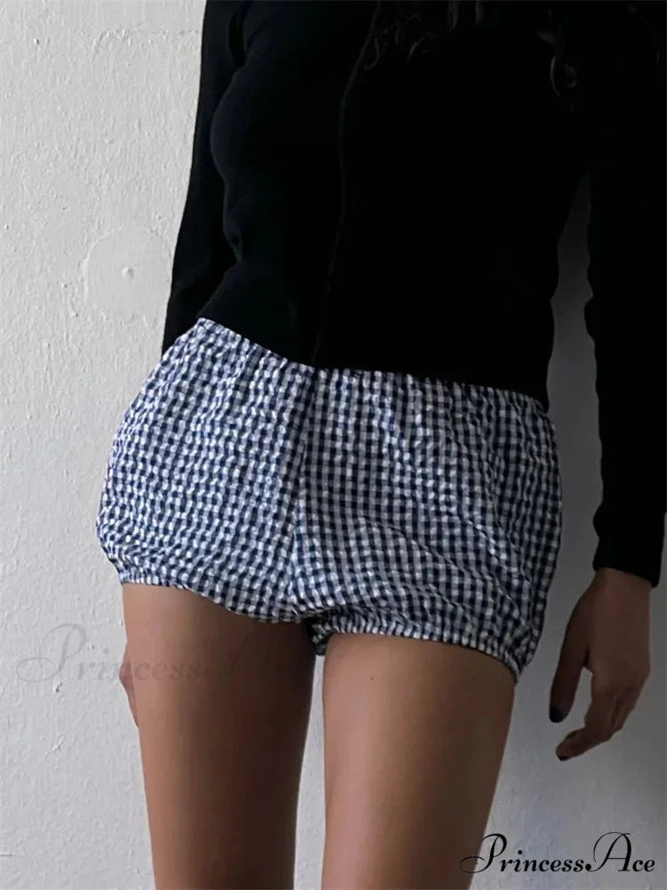 Checked Banded Elastic Waist Short