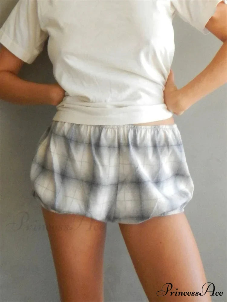 Checked Banded Elastic Waist Short