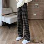 Checked Cinched Casual Wide Leg Trousers