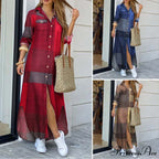 Checked Plaid Robe Maxi Beach Dress