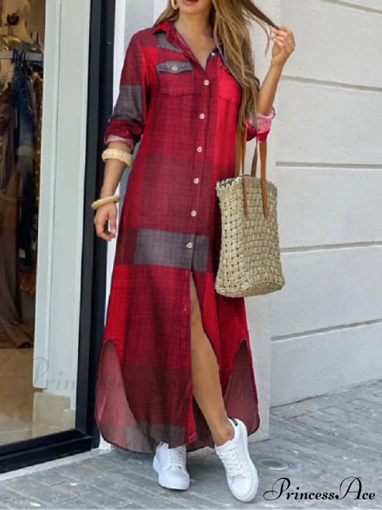 Checked Plaid Robe Maxi Beach Dress