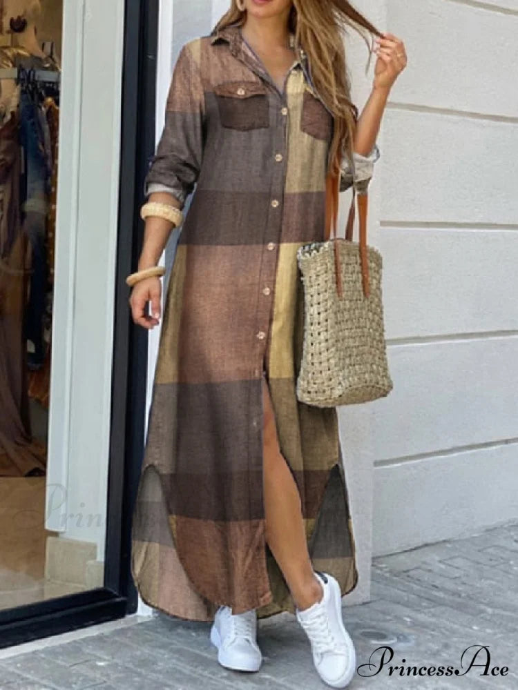 Checked Plaid Robe Maxi Beach Dress