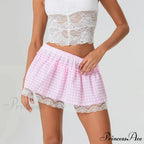 Checkered Blossom Lace Patchwork Skirt