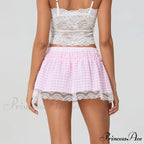 Checkered Blossom Lace Patchwork Skirt
