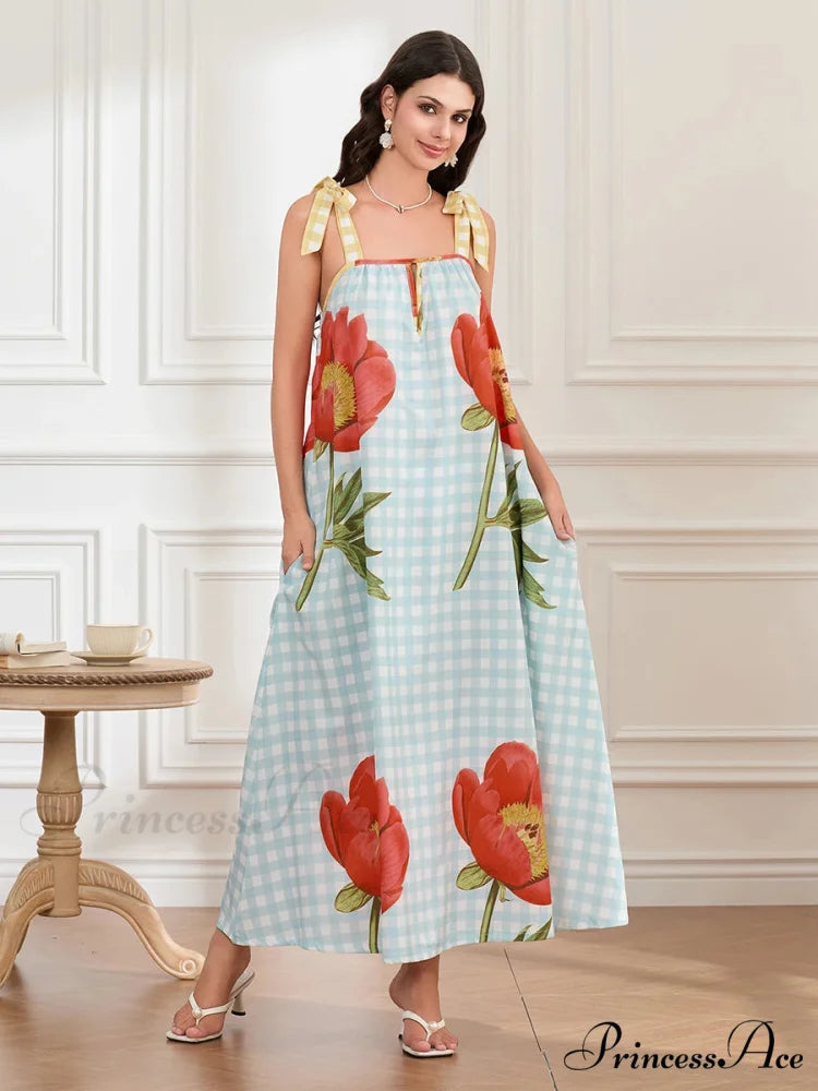 Checkered Blossom Sleeveless Tank Floral Dress