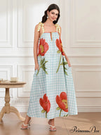 Checkered Blossom Sleeveless Tank Floral Dress