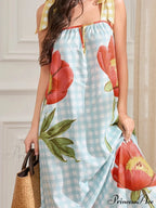 Checkered Blossom Sleeveless Tank Floral Dress