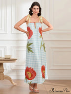 Checkered Blossom Sleeveless Tank Floral Dress