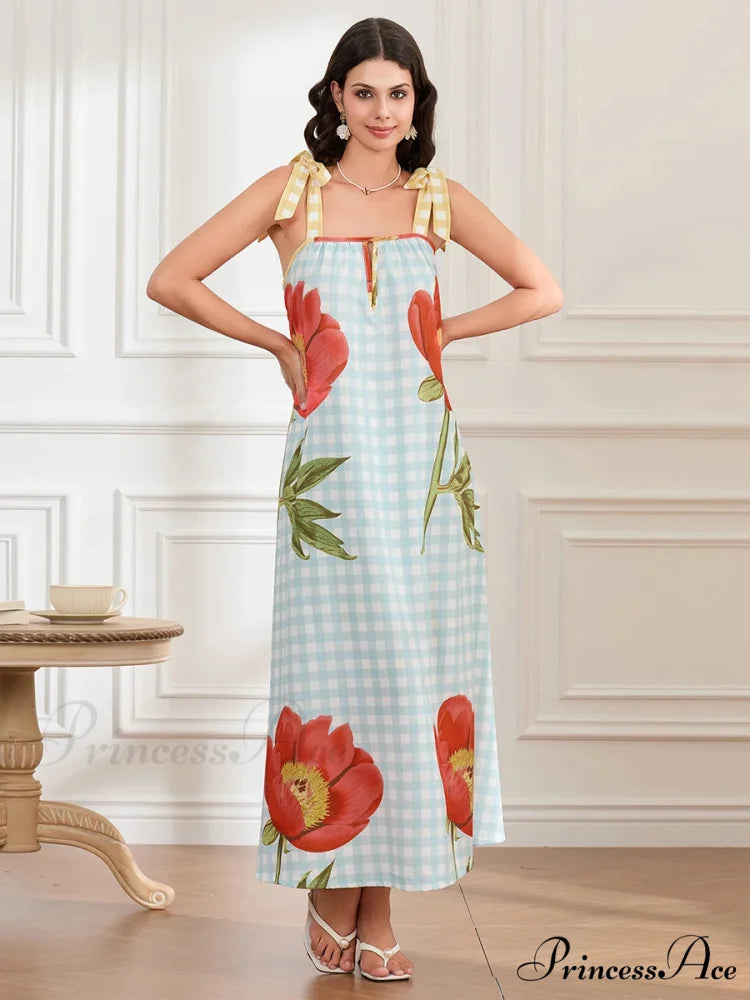 Checkered Blossom Sleeveless Tank Floral Dress