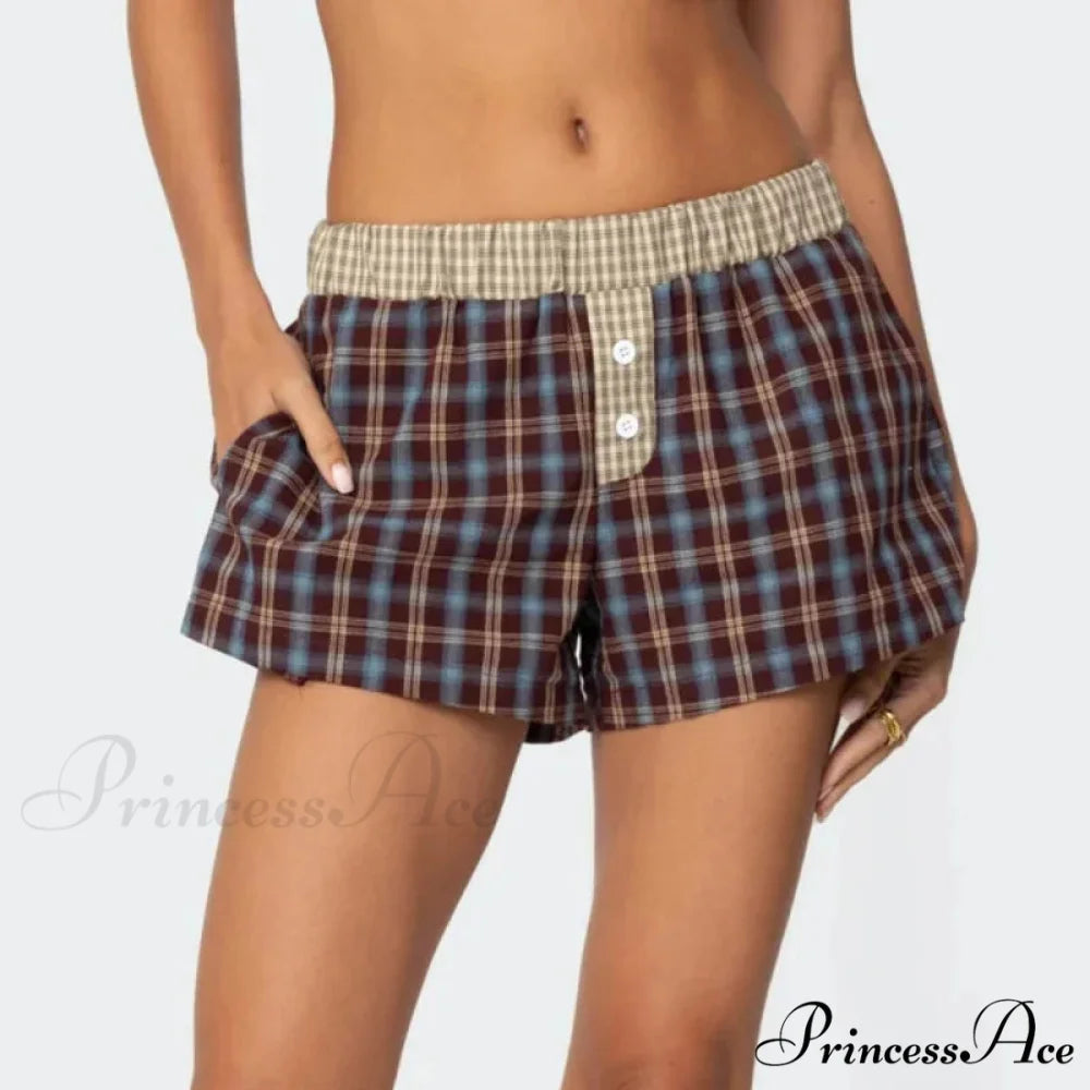 Checkered Boxer Stretchy Waist Short