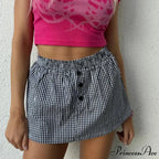 Checkered Button Embellished Flared Skirt