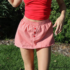 Checkered Button Embellished Flared Skirt