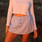 Checkered Button Embellished Flared Skirt