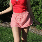 Checkered Button Embellished Flared Skirt