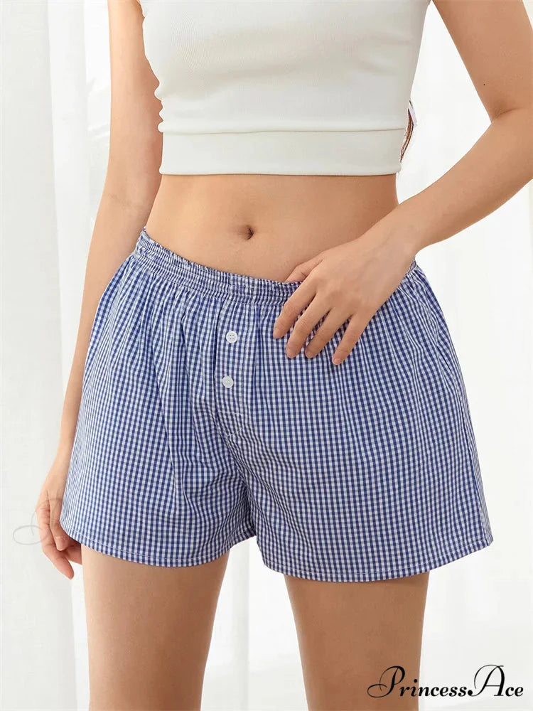 Checkered Button Lounge Pajama Short