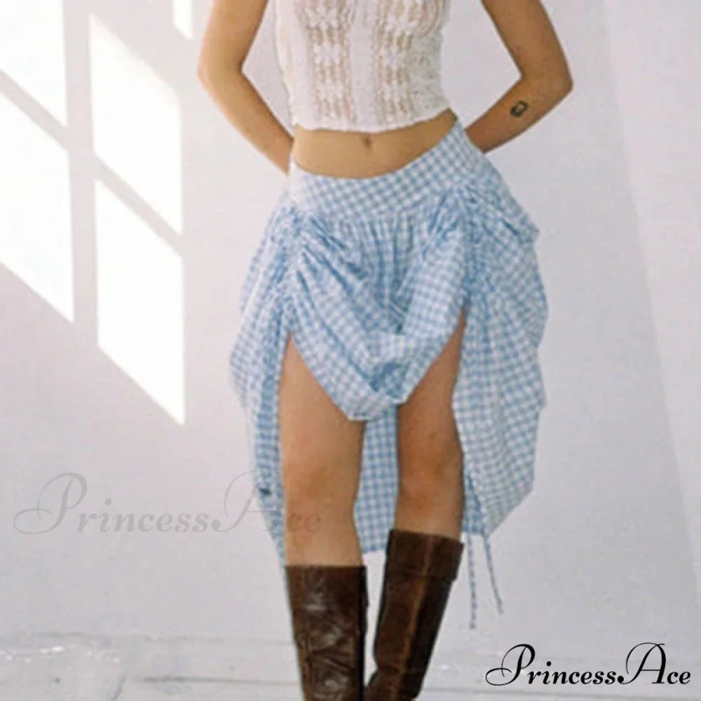 Checkered Cinched Waist Long Skirt
