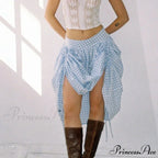 Checkered Cinched Waist Long Skirt