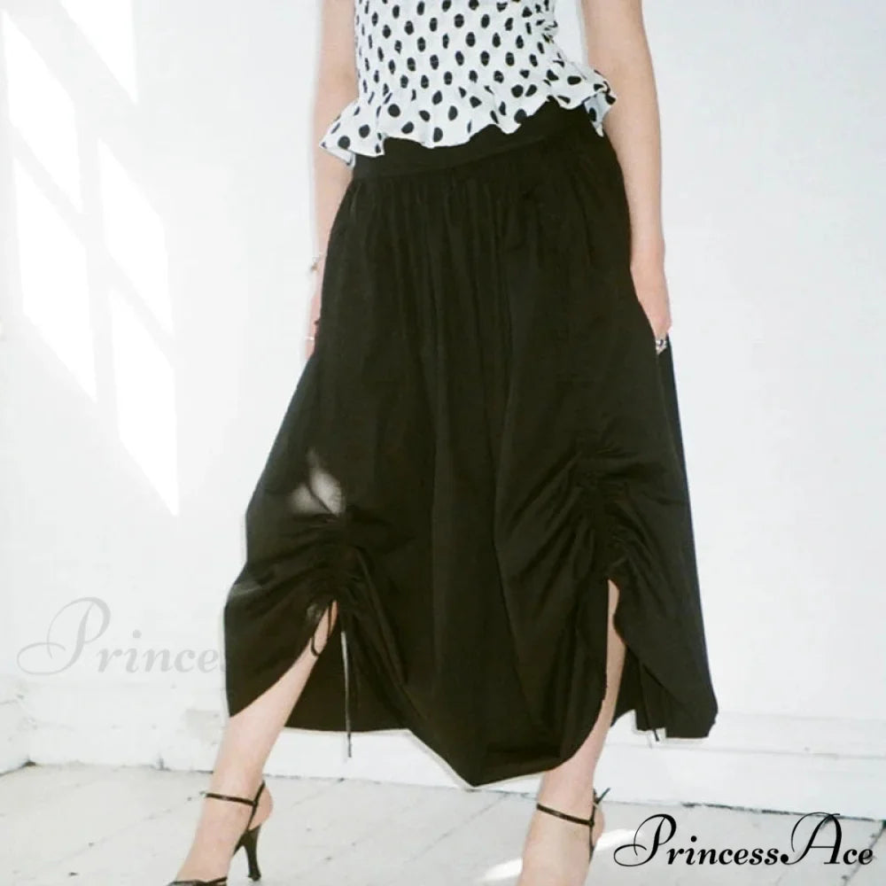 Checkered Cinched Waist Long Skirt