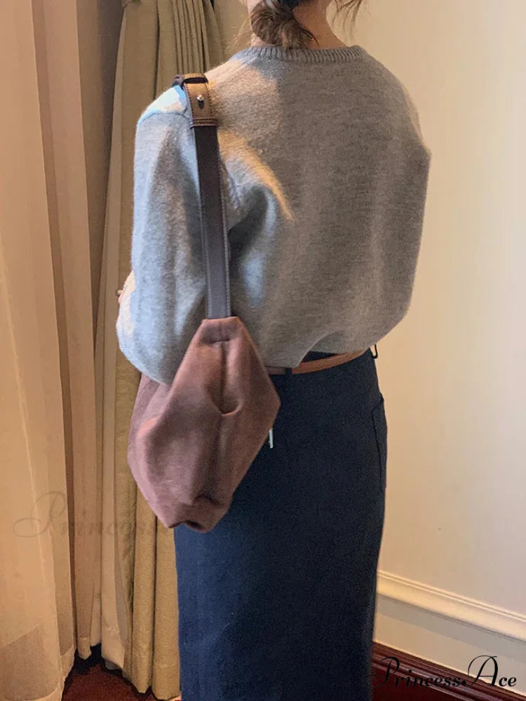 Checkered Circular Neck Baggy Knit Cardigan