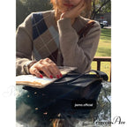 Checkered Circular Neck Baggy Knit Cardigan