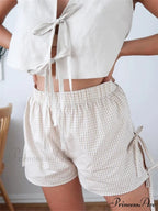 Checkered Divided Lace-Up Empty Brief