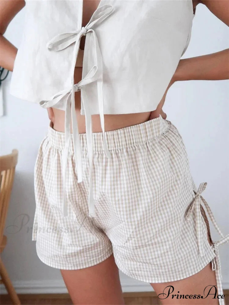 Checkered Divided Lace-Up Empty Brief