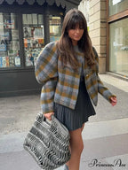 Checkered Dual Buttoned Trim Wool Coat