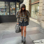 Checkered Dual Buttoned Trim Wool Coat