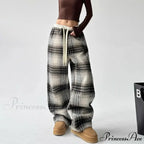 Checkered Fleece High Waist Informal Trousers