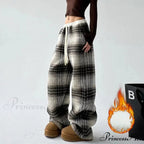 Checkered Fleece High Waist Informal Trousers