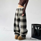 Checkered Fleece High Waist Informal Trousers