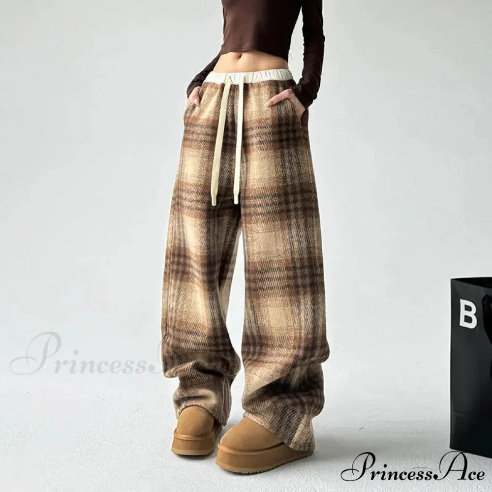 Checkered Fleece High Waist Informal Trousers