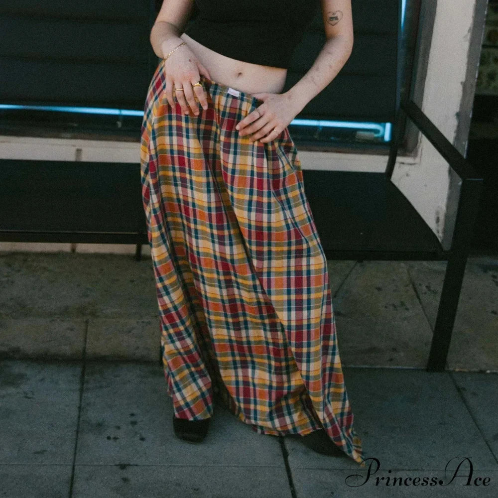 Checkered Frill Plaid Midi Skirt