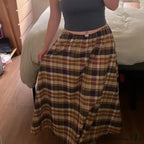 Checkered Frill Plaid Midi Skirt