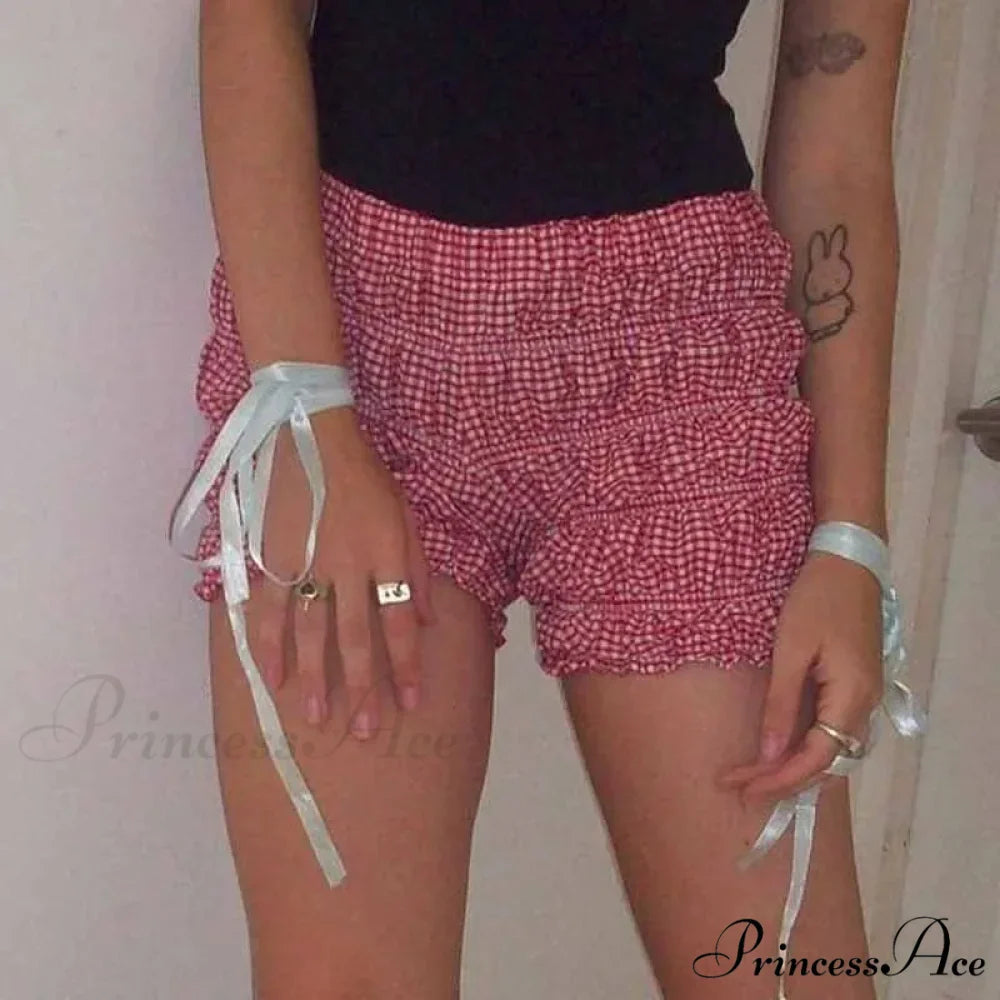 Checkered Frill Tiered Low-Cut Short